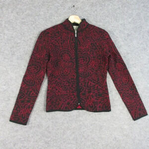 Neve Women's Floral Jacket Full Zip Wool Sweater Knit Cardigan Red XS 406